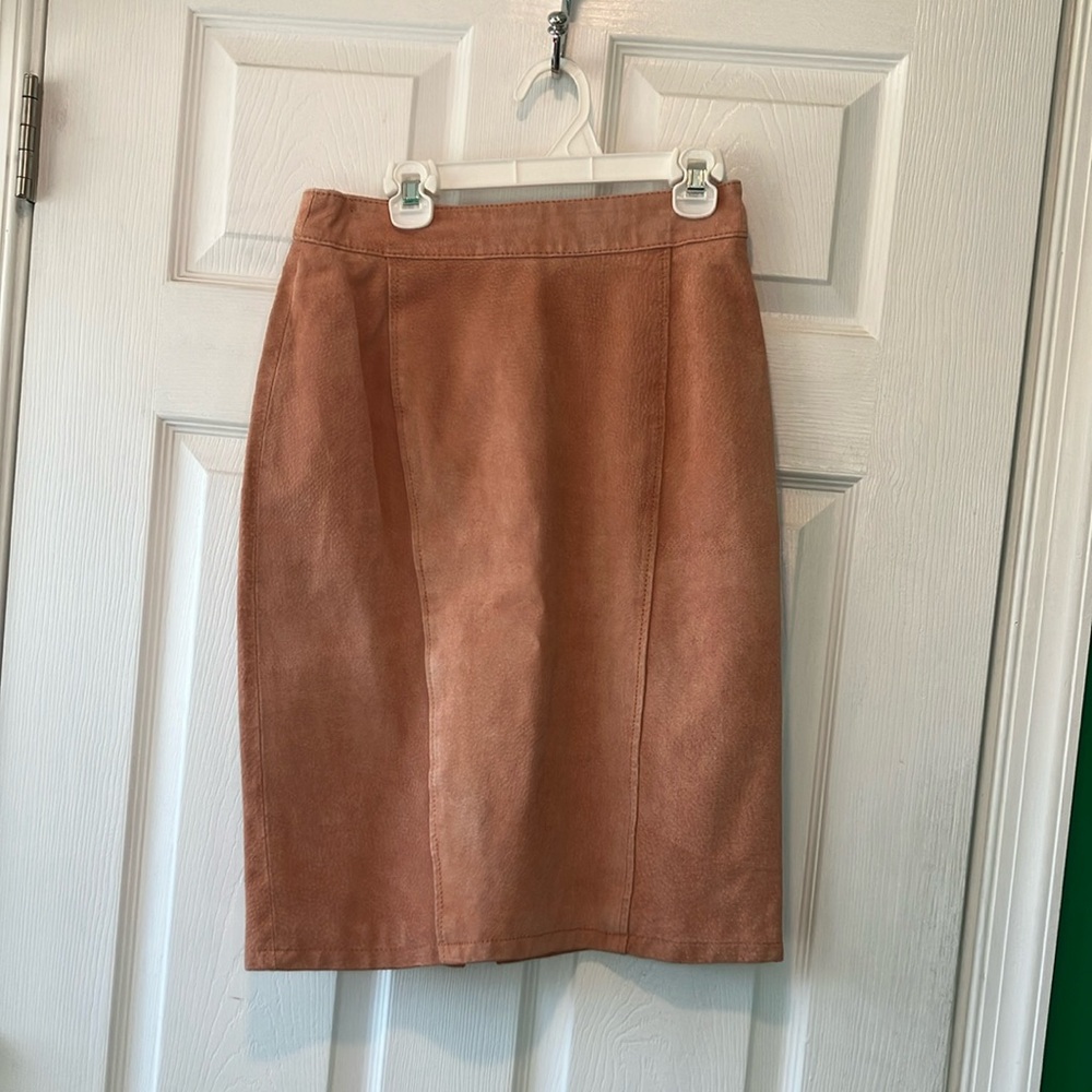 Vintage chia peach suede leather pencil skirt size 10 mob wife chic